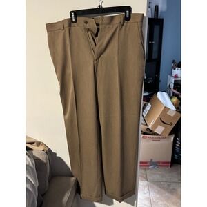 Perry Ellis Mens Dress Pants 36x32 Tan Brown Flat Front Cuffed Trousers RN37763